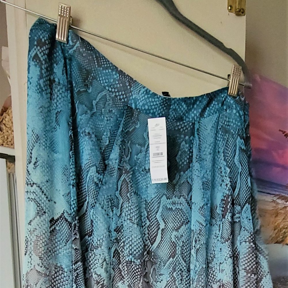 NWT-WHBM Ombre Maxi Skirt Aqua to Brown with Snake Print Overlay